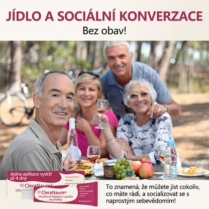 CleraNaure® UltraBond Premium lepidlo na zubní protézy 🔥 Klinicky ověřená 4denní přilnavost pro bezpečné, pohodlné a bezzinkové uchycení zubní protézy 🦷